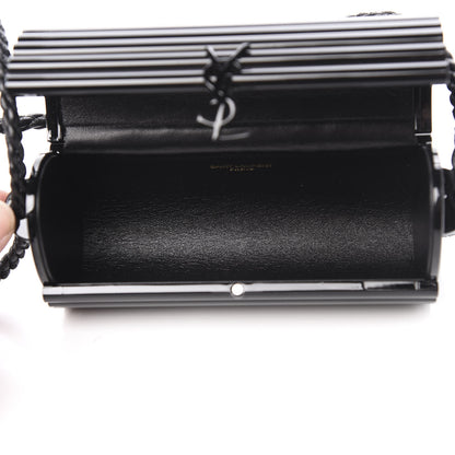 Saint Laurent Ribbed Plexiglass Lambskin Fringe Monogram Opium Box Bag Black 5 of 10