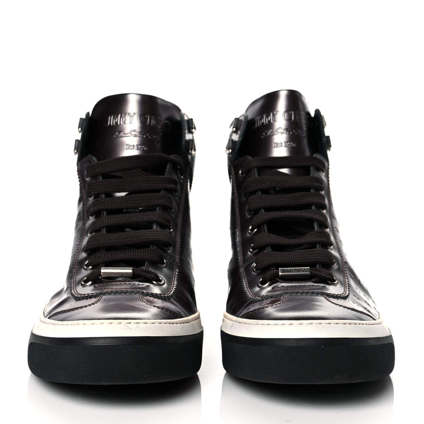 Metallic Calfskin Star Embossed Mens High Top Sneaker 42 Bronze