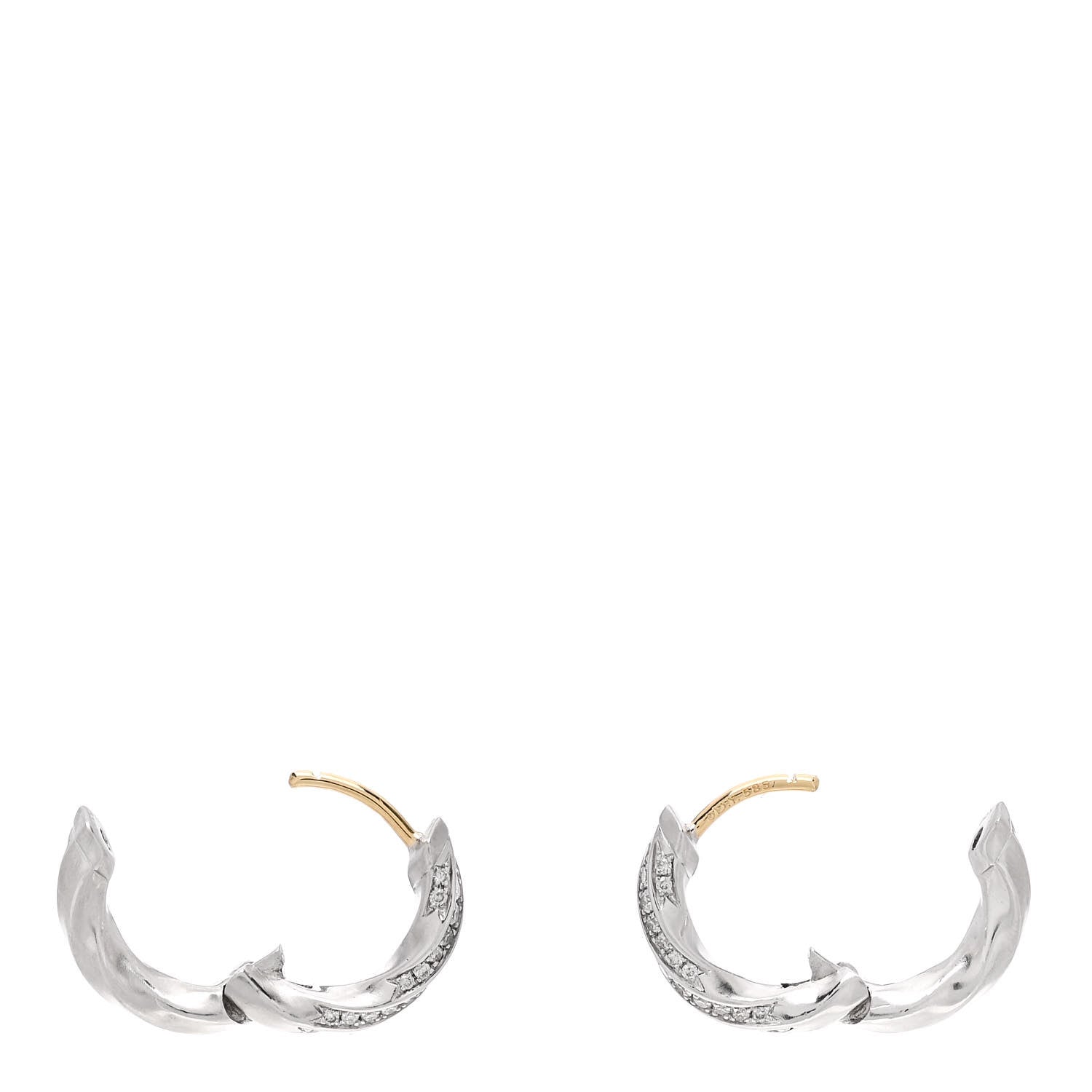 David Yurman Sterling Silver Diamond Cable Edge Huggie Hoop Earrings 3 of 4