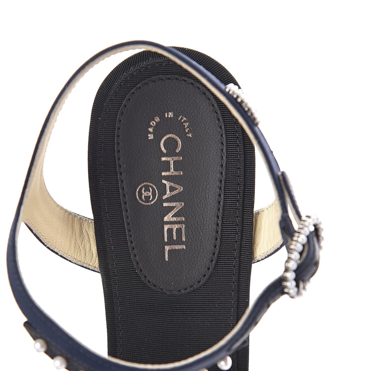 Satin Pearl Sandals 36.5 Black Navy