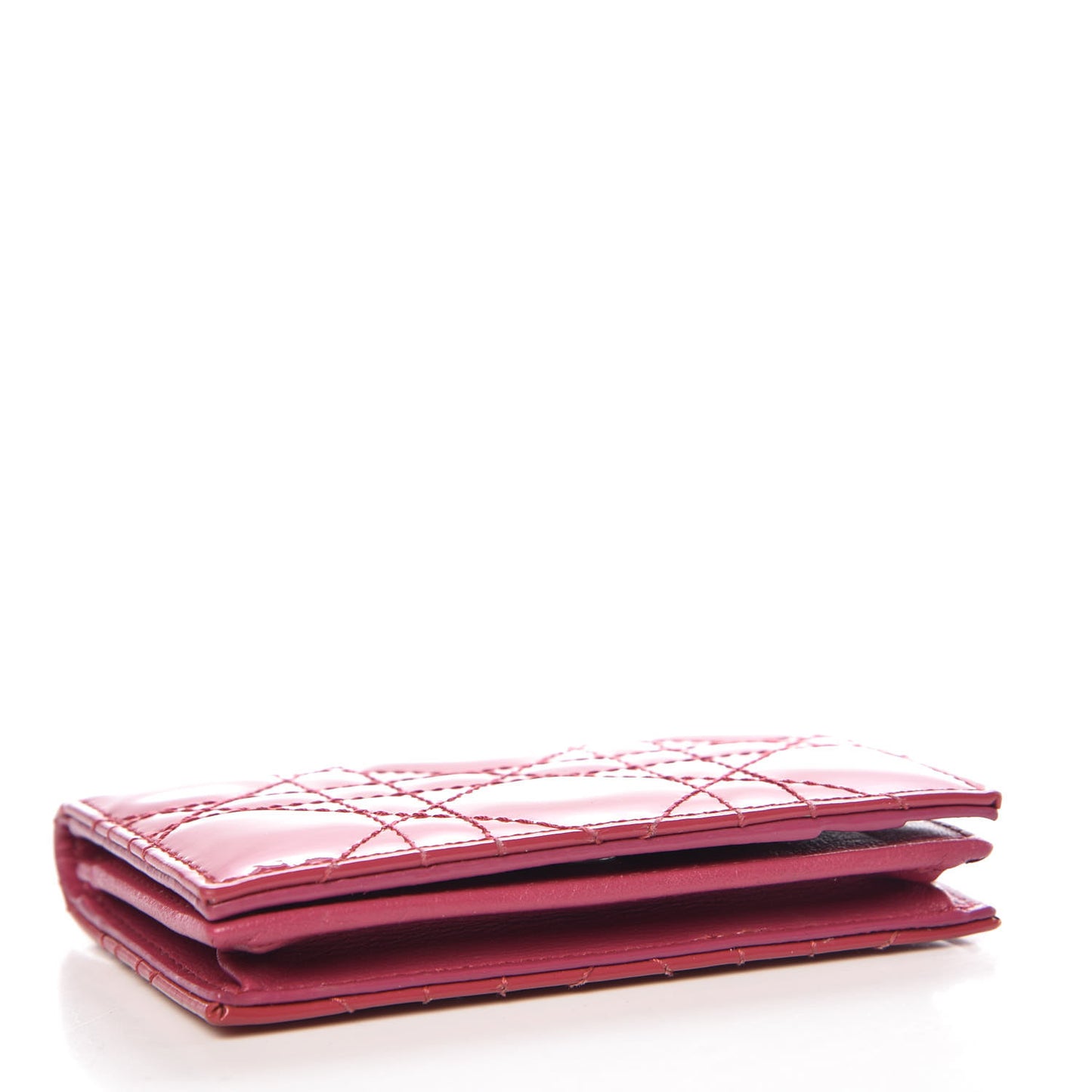 Patent Cannage Small Lady Dior Flap Card Holder Framboise