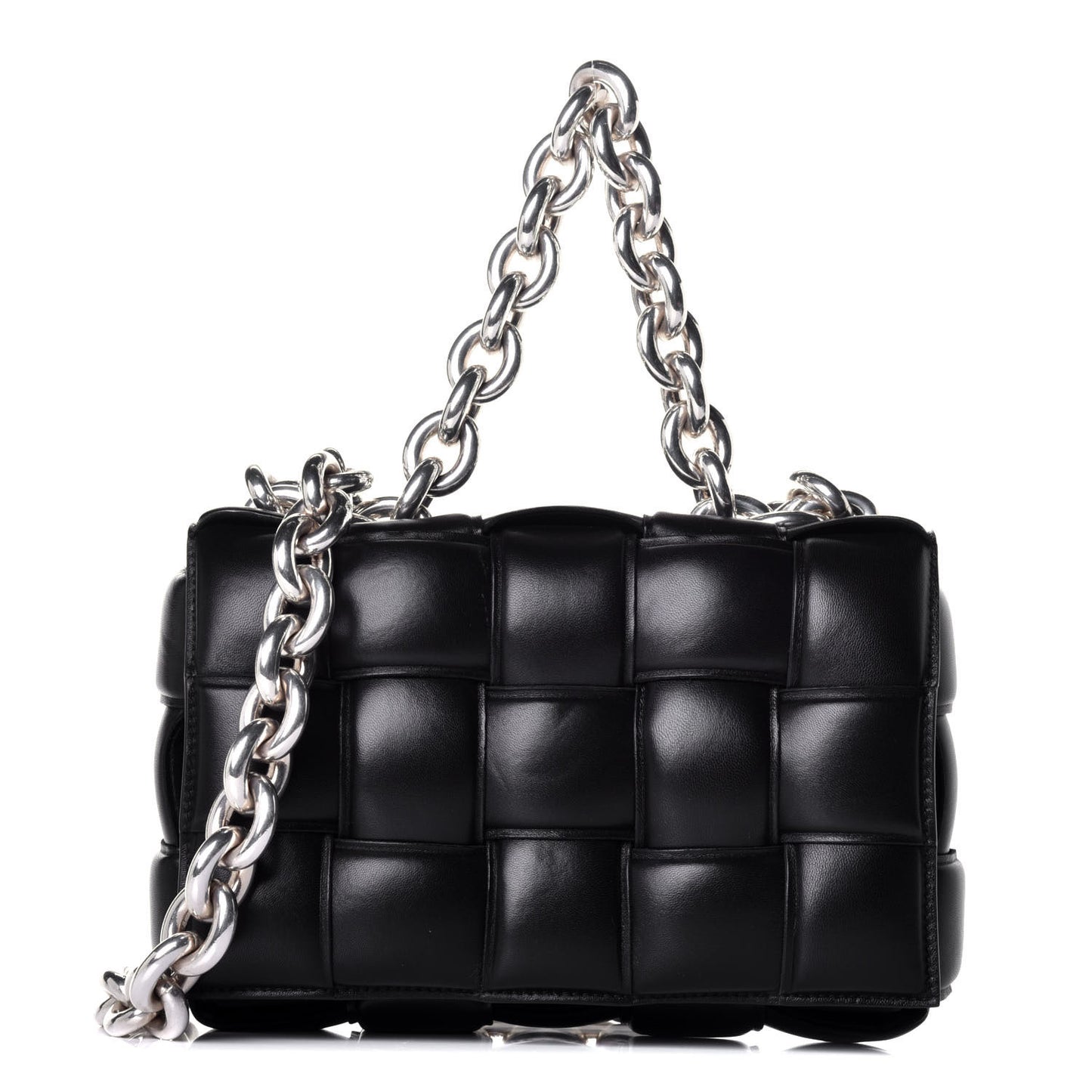 Lambskin Maxi Intreccio Padded Chain Cassette Crossbody Bag Black