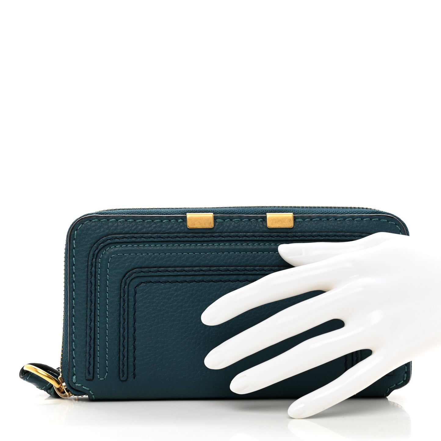 Grained Calfskin Marcie Long Zip Around Wallet Steel Blue