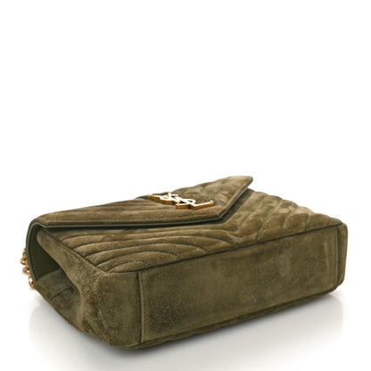 Saint Laurent Suede Matelasse Chevron Monogram Medium College Bag Loden Green 4 of 10
