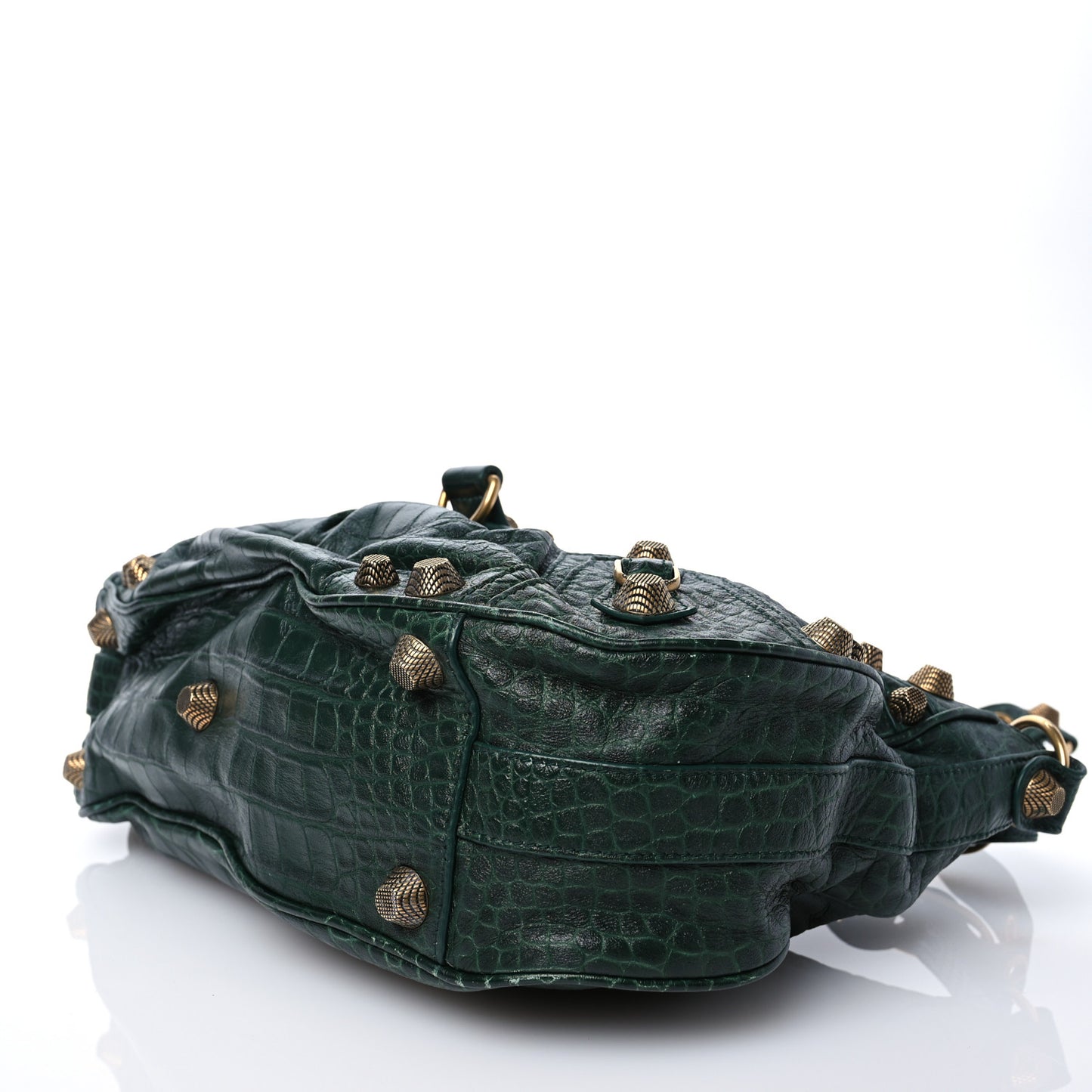 Extra Supple Calfskin Monochrome Crocodile Embossed Medium Le Cagole Shoulder Bag Forest Green
