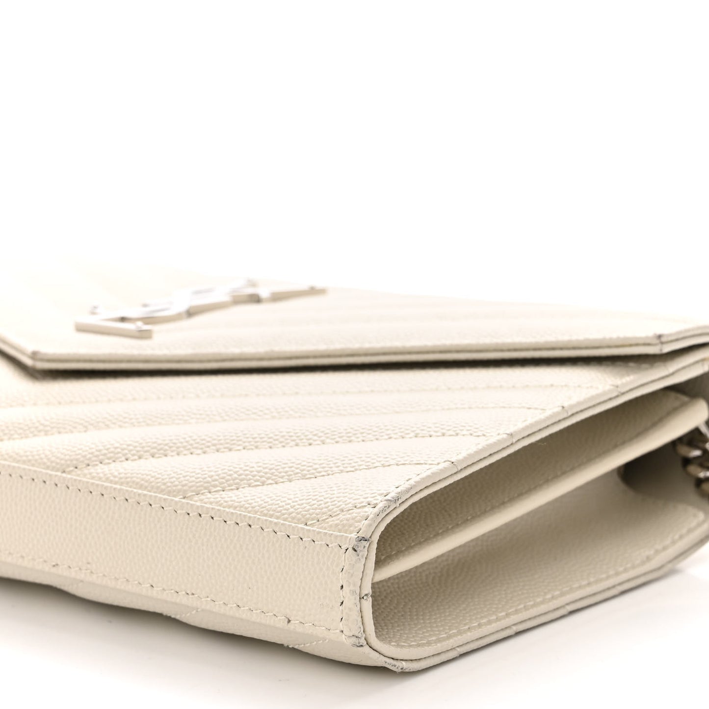 Grain De Poudre Matelasse Chevron Monogram Chain Wallet Blanc Vintage