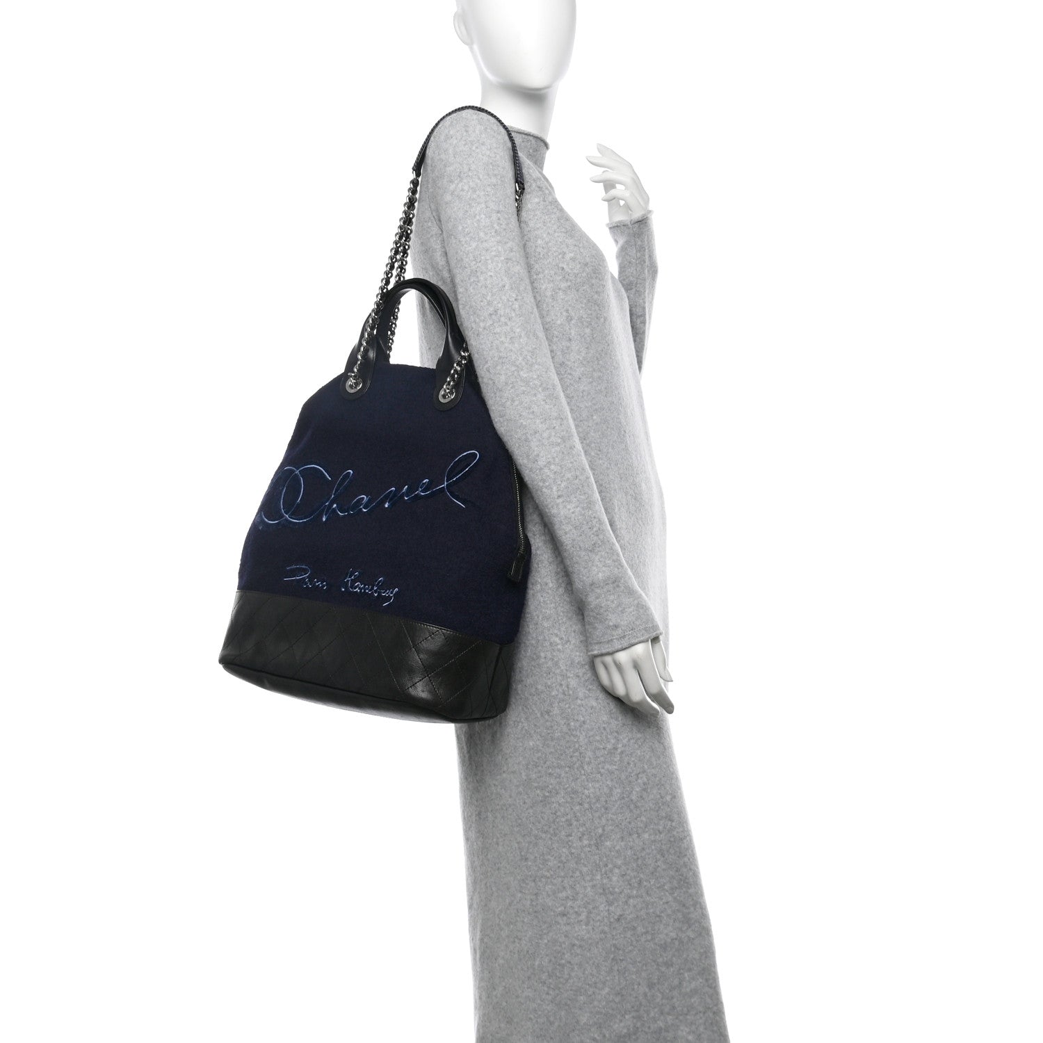 Chanel Wool Calfskin Embroidered Paris Hamburg Large Shopping Bag Blue 2 of 14