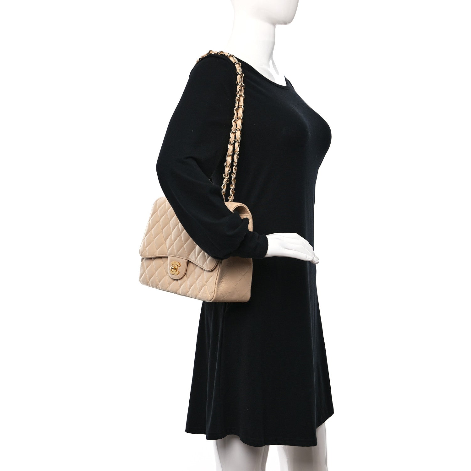 Chanel Caviar Quilted Jumbo Single Flap Beige 2 of 10