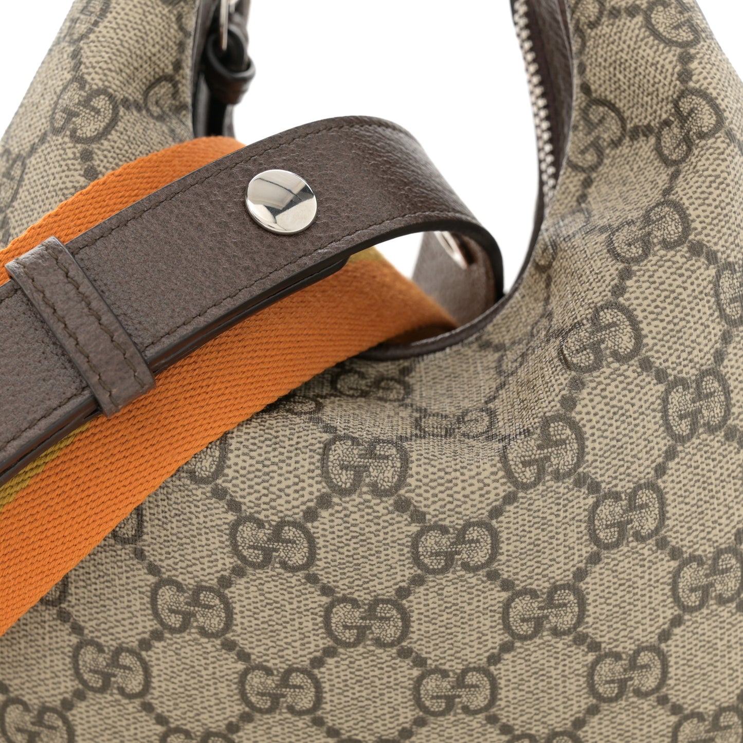GG Supreme Monogram Textured Calfskin Web Small Attache Shoulder Bag Beige Ebony New Acero