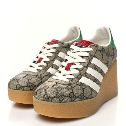 Gucci X ADIDAS GG Supreme Monogram Gazelle Wedge Sneakers 37 Beige Ebony Off White New Shamarock 3 of 8