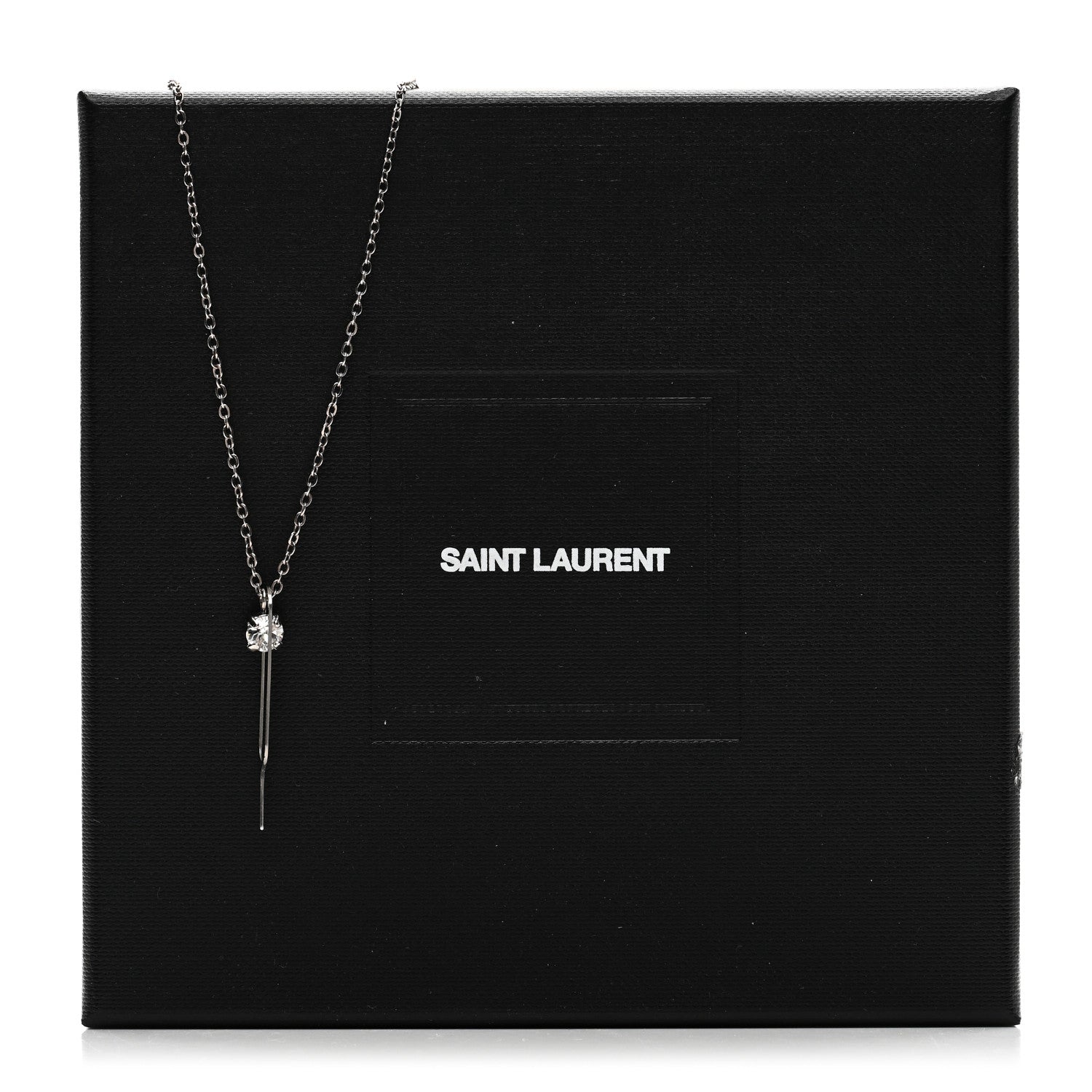 Saint Laurent Metal Crystal Sim Key Pendant Necklace Silver 6 of 6