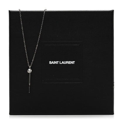 Saint Laurent Metal Crystal Sim Key Pendant Necklace Silver 6 of 6