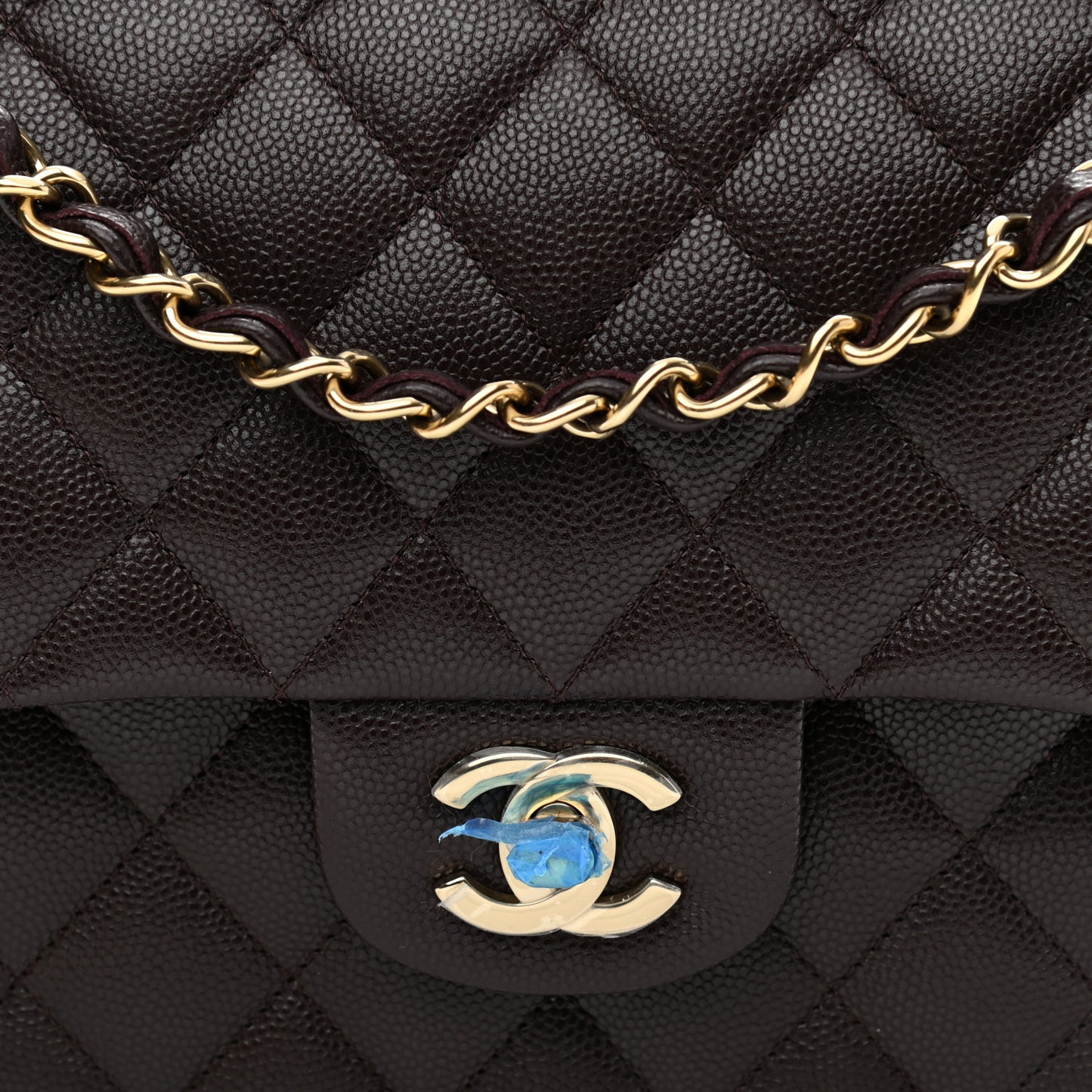 Caviar Quilted Medium Double Flap Dark Brown