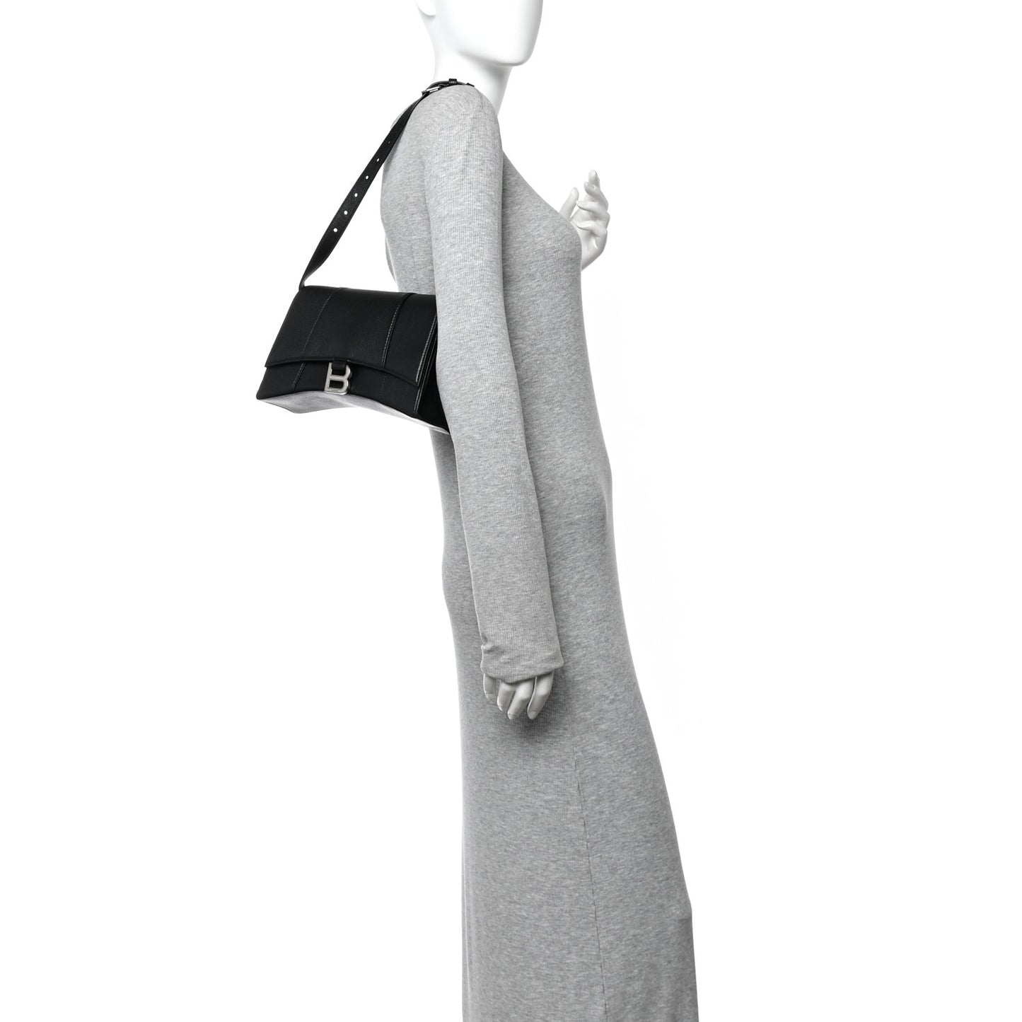 Grained Calfskin Small Hourglass Sling Shoulder Bag Black