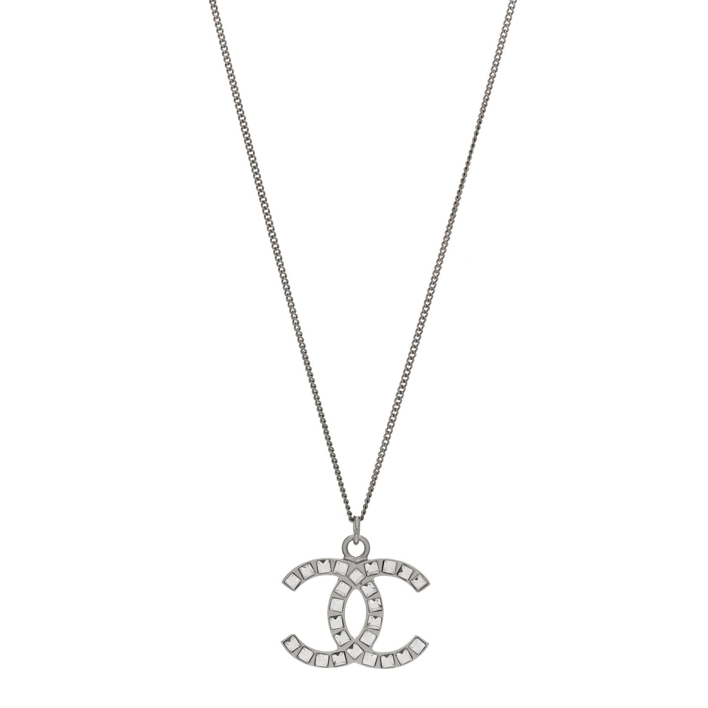 Baguette Crystal CC Necklace Silver