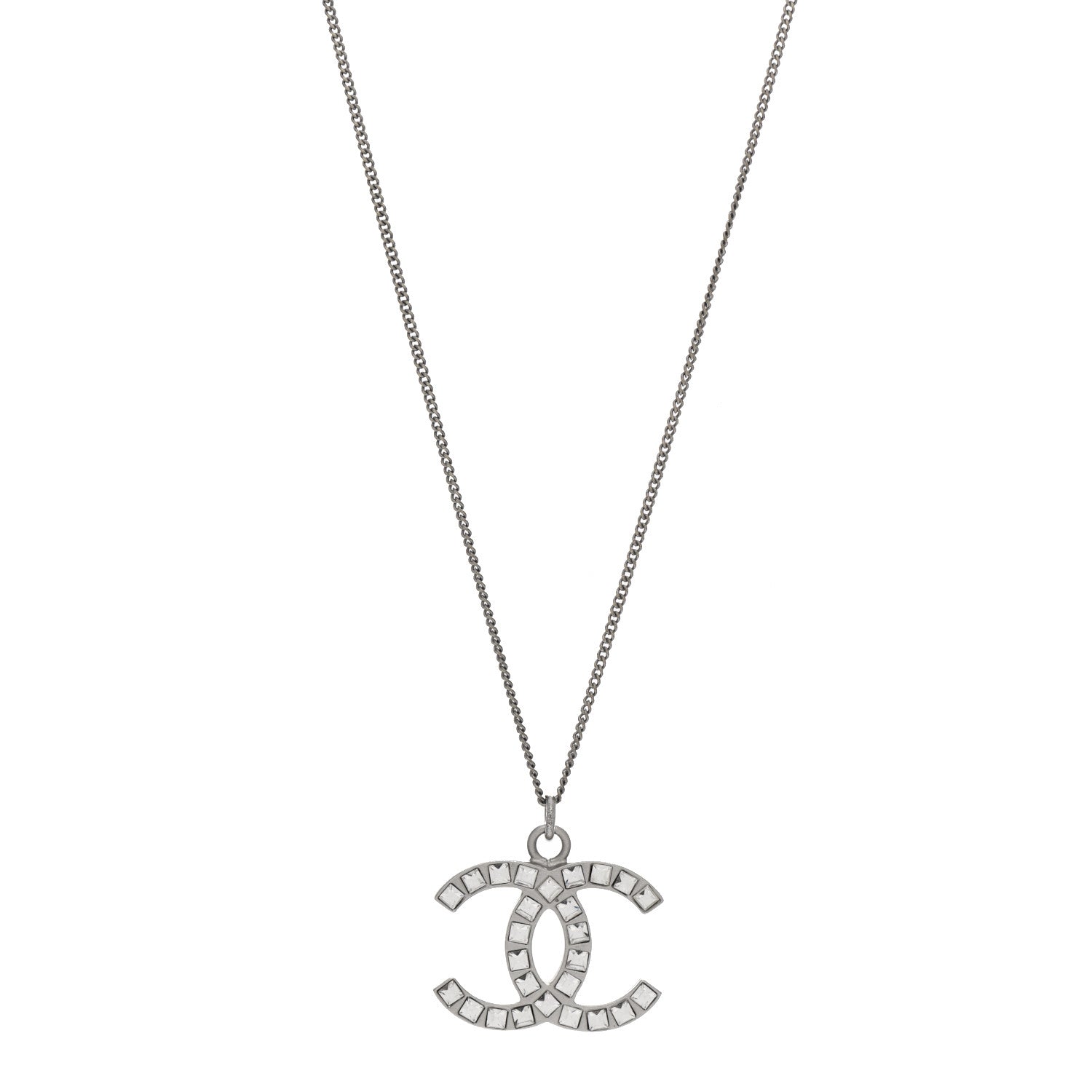 Chanel Baguette Crystal CC Necklace Silver 1 of 4