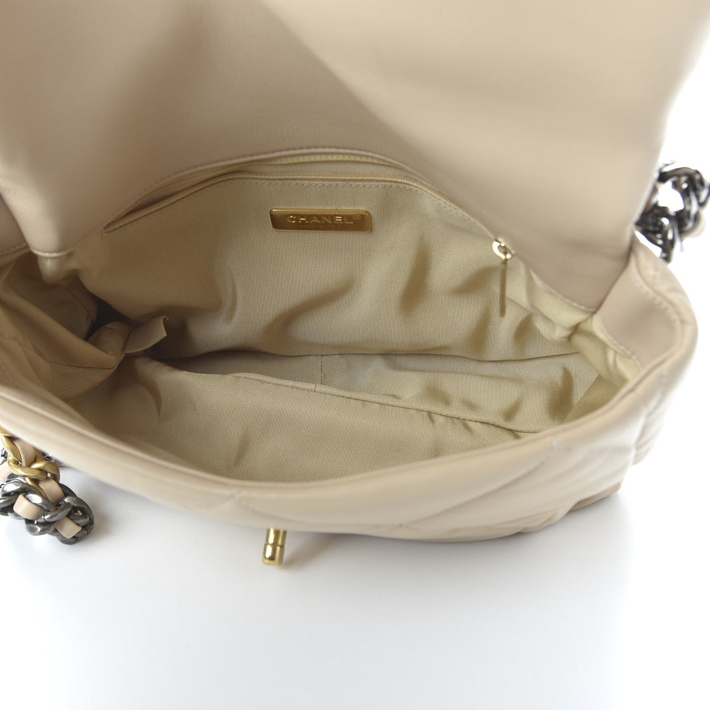Lambskin Quilted Large 19 Flap Beige