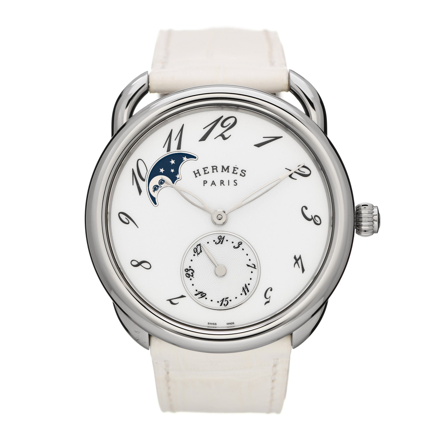 Hermes Stainless Steel Alligator 38mm Arceau Petite Lune Automatic Watch Blanc 1 of 7