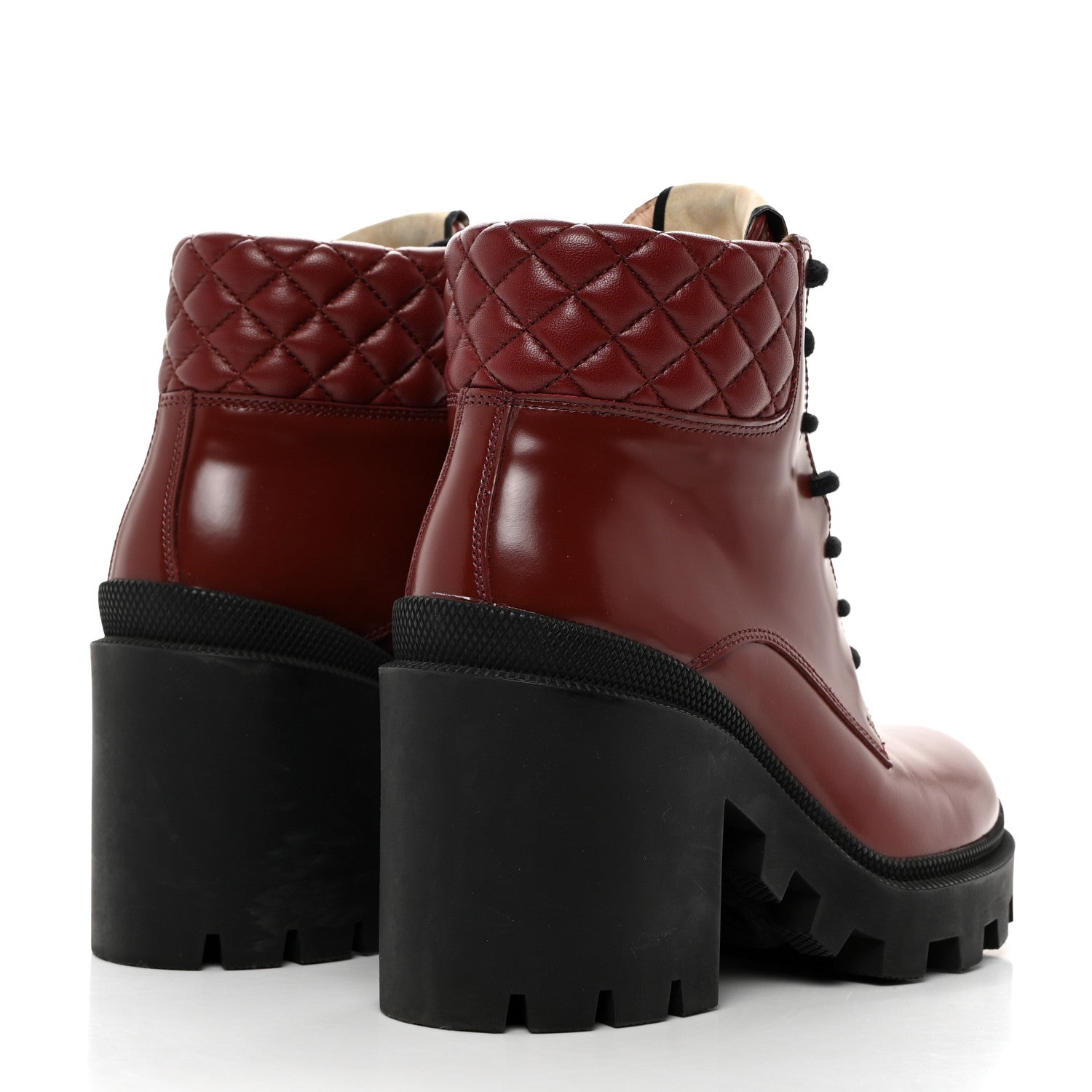 Gucci Magnum Calfskin Nappa Quilted Lace Up Ankle Boots 36.5 Garnet Red 4 of 9