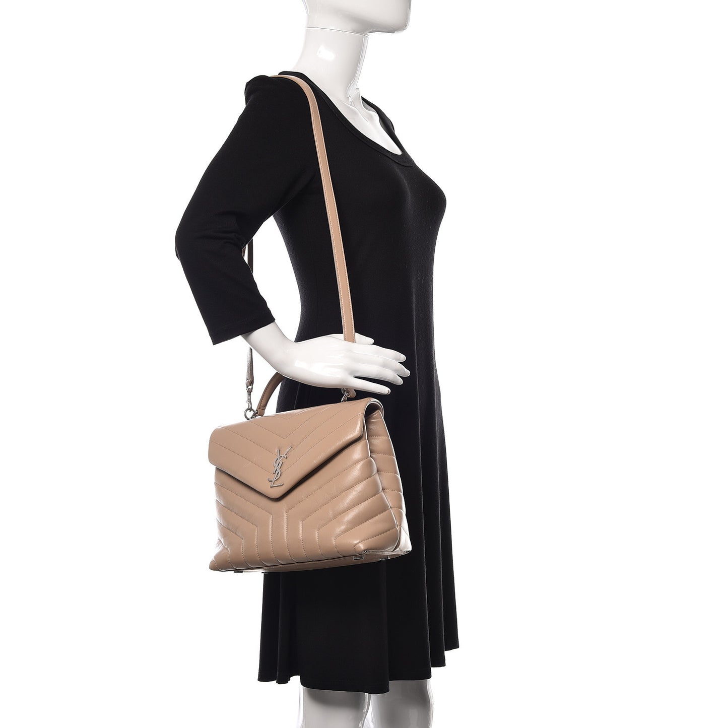 Calfskin Y Quilted Monogram Medium Loulou Satchel Dark Beige