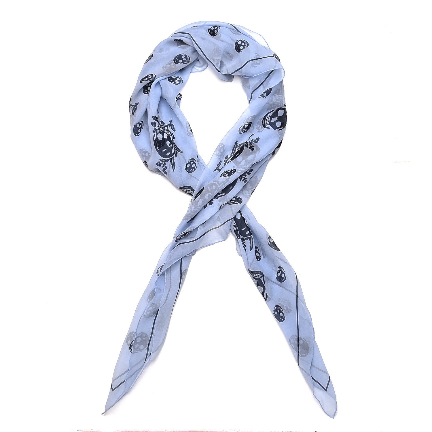 Alexander McQueen Silk Chiffon Skull Scarf Light Blue 1 of 5