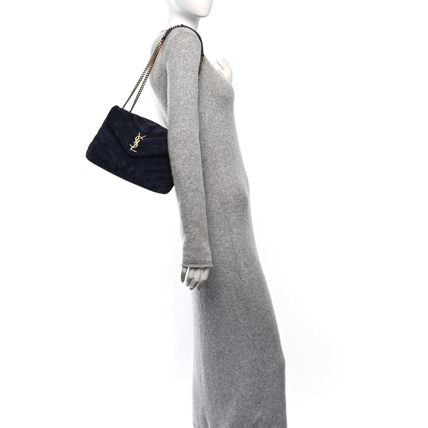 Suede Calfskin Y Quilted Monogram Small Loulou Chain Satchel Deep Marine