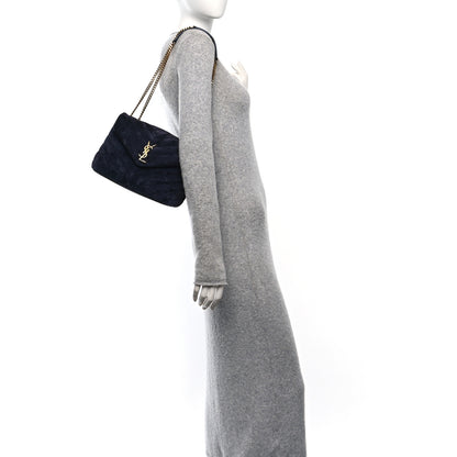 Saint Laurent Suede Calfskin Y Quilted Monogram Small Loulou Chain Satchel Deep Marine 2 of 9