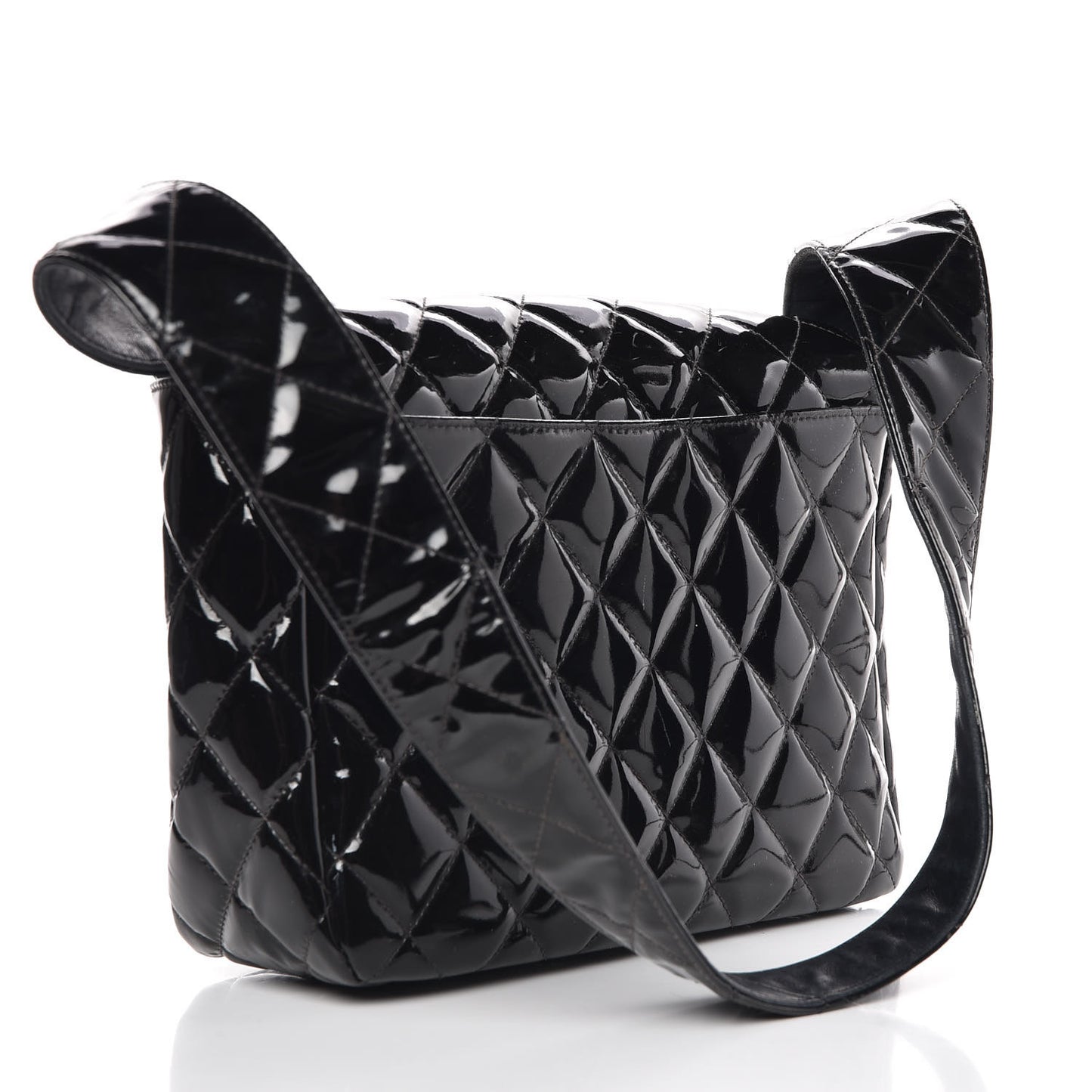 Patent Quilted Shoulder Flap Bag Black