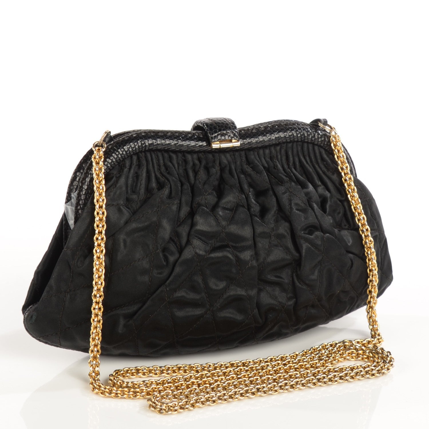 Chanel Python Satin Quilted Evening Clutch Black 3 of 7