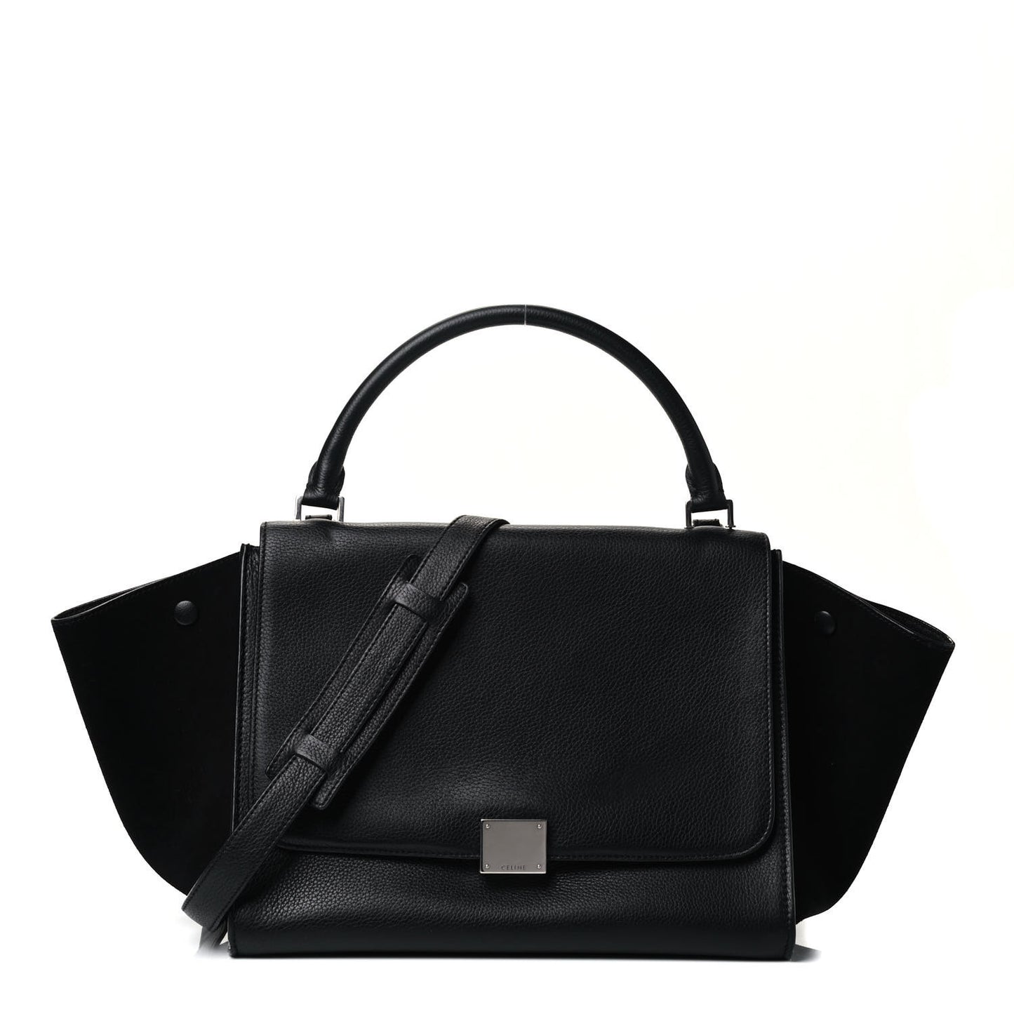 Drummed Calfskin Suede Medium Trapeze Black