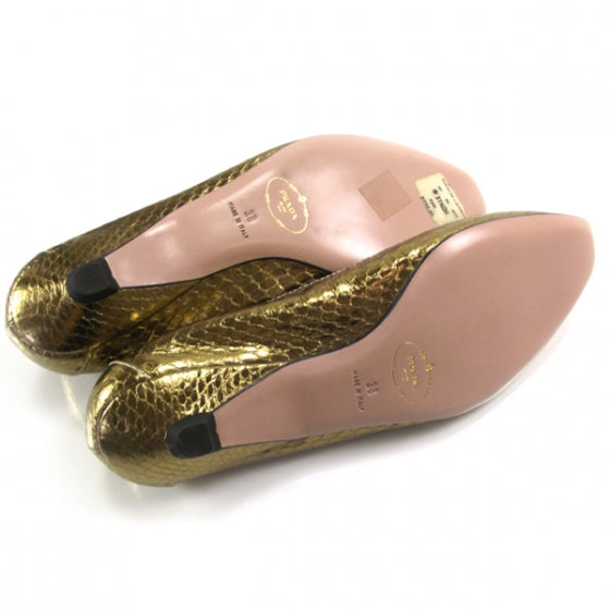 Snakeskin Jeweled Loafers 38 Gold
