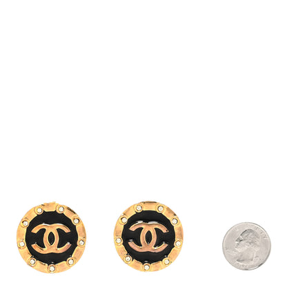 Chanel Crystal CC Round Clip On Earrings Black Gold 2 of 4