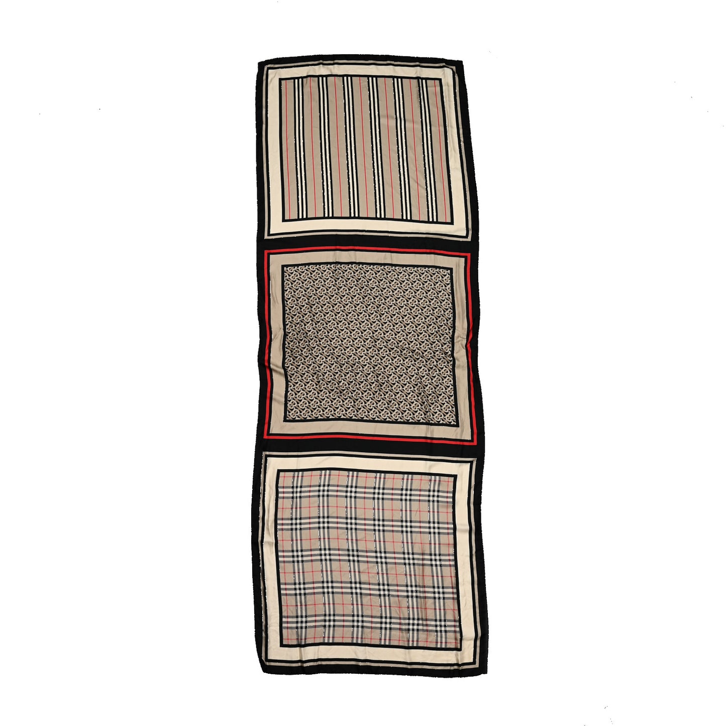 Silk Vintage Check Icon Stripe TB Monogram Print Scarf Archive Beige