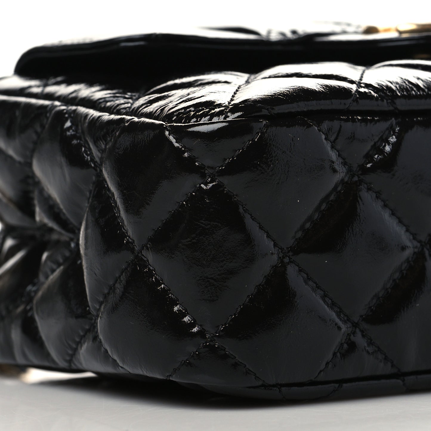 Shiny Crumpled Calfskin Quilted Small Wavy CC Hobo Black