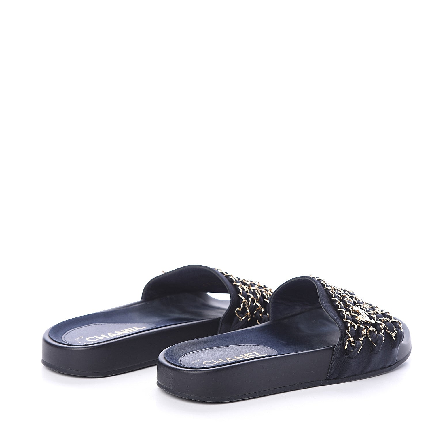 Chanel Canvas Chain Flat Sandals 36 Marine 4 of 7