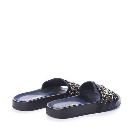 Chanel Canvas Chain Flat Sandals 36 Marine 4 of 7