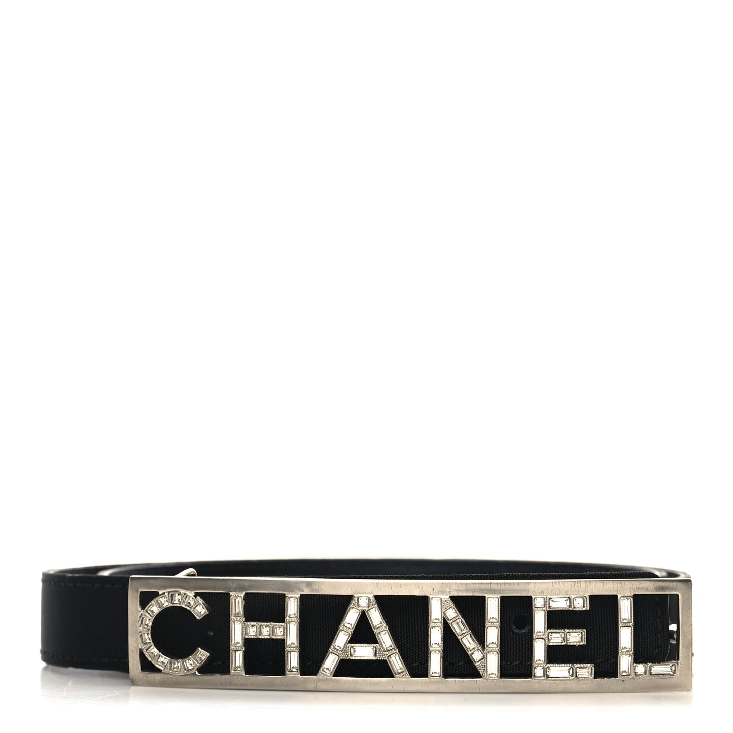 Lambskin Crystal Baguette Logo Belt 75 30 Black