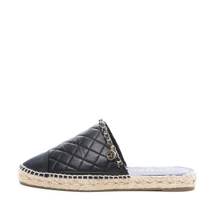 Chanel Lambskin Grosgrain Quilted CC Chain Espadrille Mules 40 Black 1 of 10