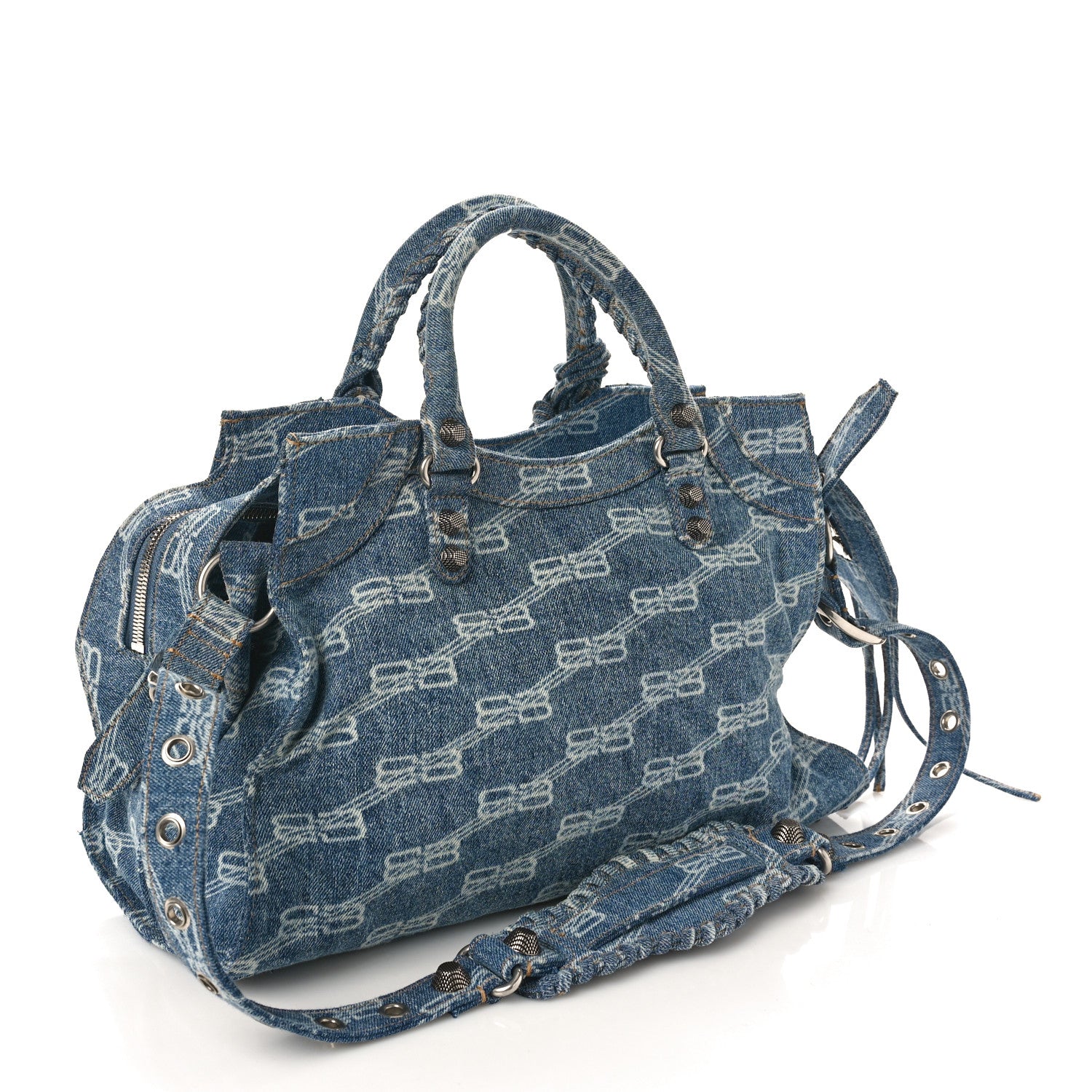 Balenciaga Denim BB Monogram Neo Cagole City Handbag Blue 3 of 12