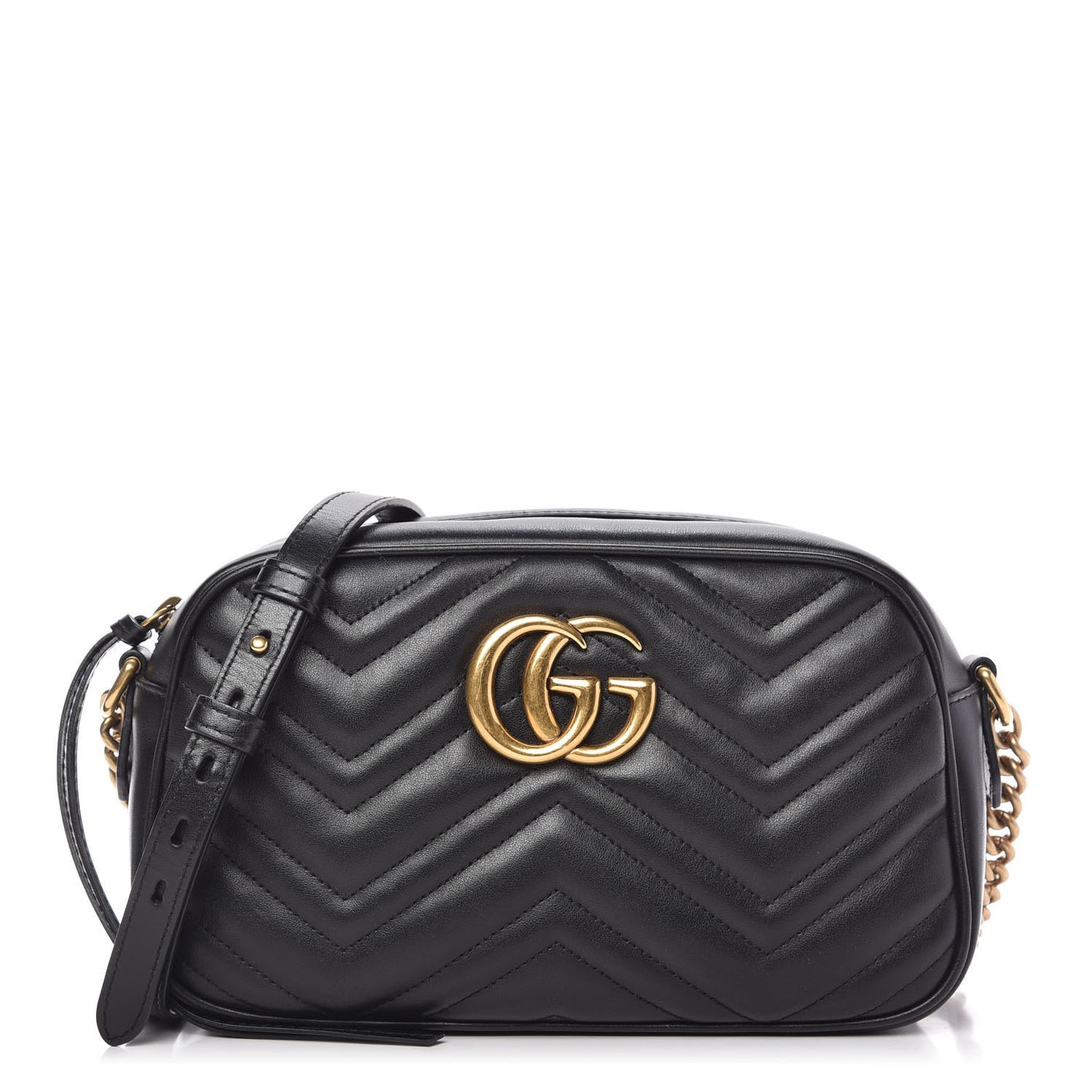 Calfskin Matelasse Small GG Marmont Chain Shoulder Bag Black