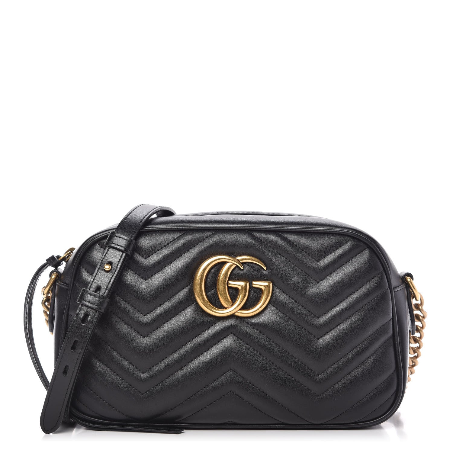 Gucci Calfskin Matelasse Small GG Marmont Chain Shoulder Bag Black 1 of 10