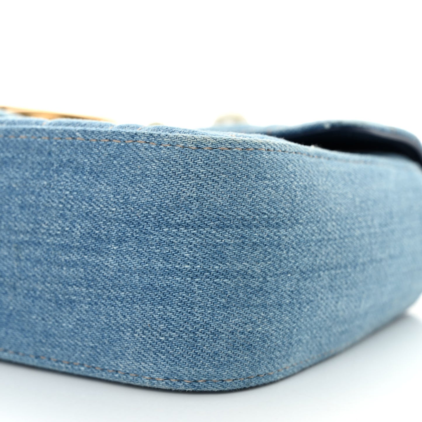 Denim Matelasse Pearl Studded Mini GG Marmont Shoulder Bag Blue