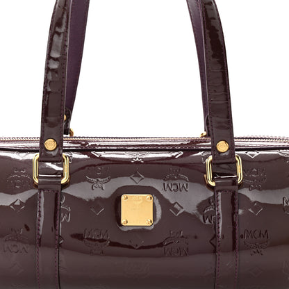 MCM Patent Monogram Essential Barrel Bag Bordeaux 7 of 13