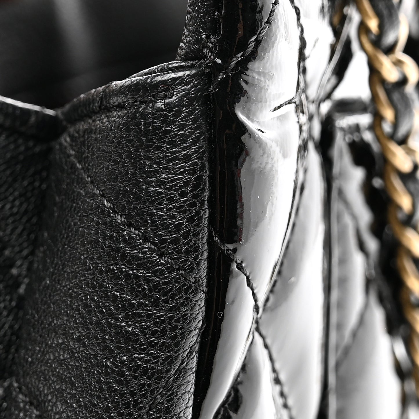 Patent Goatskin Quilted Medium CC Eyelet Flap Black
