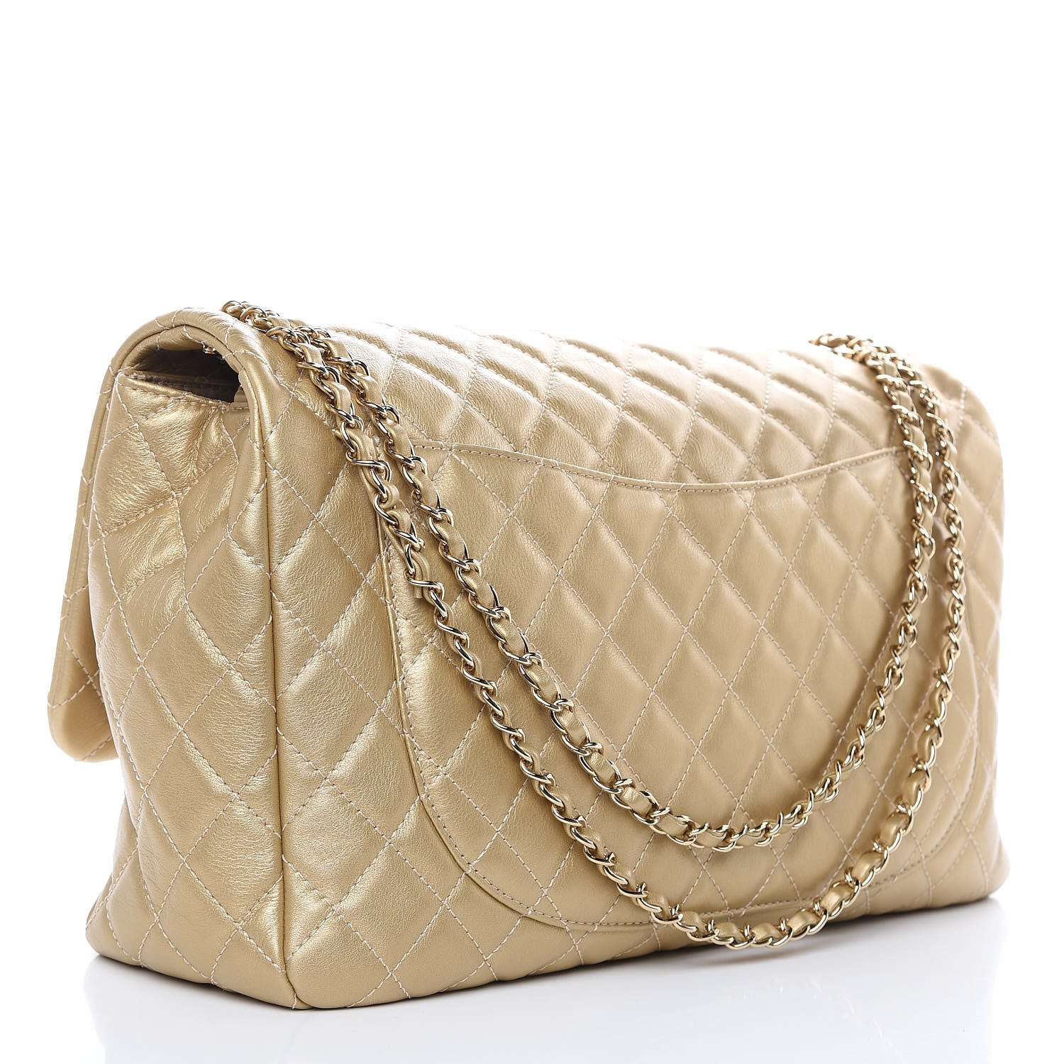 Chanel Metallic Calfskin Quilted Small XXL Travel Flap Bag Gold 3 of 9