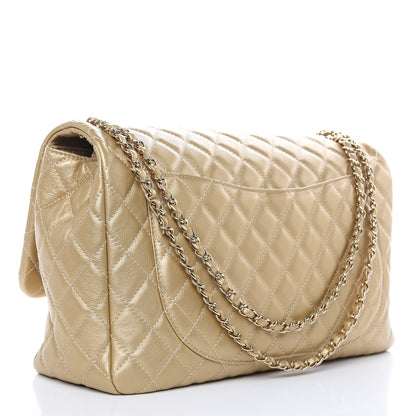 Chanel Metallic Calfskin Quilted Small XXL Travel Flap Bag Gold 3 of 9