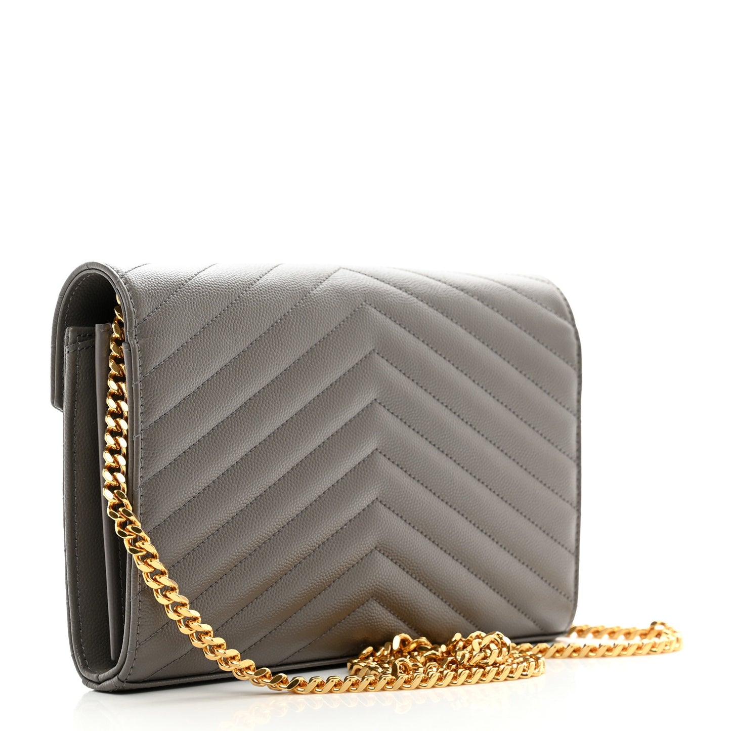 Grain De Poudre Matelasse Chevron Monogram Chain Wallet Fog