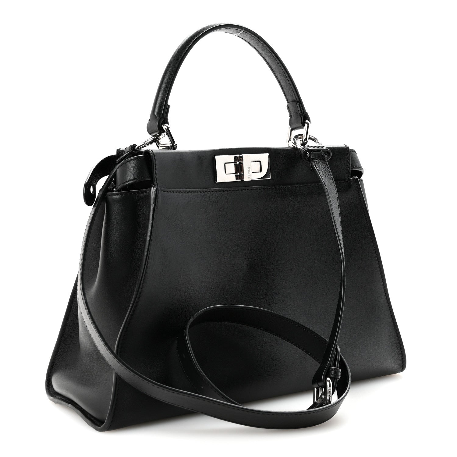 Fendi Vitello Seta Snakeskin Crocodile Monster Eyes Medium Peekaboo Iconic Satchel Black Girasole 3 of 9
