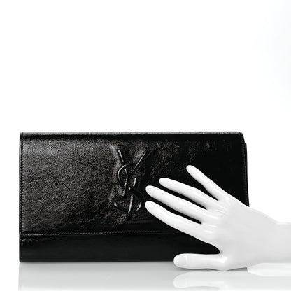 Saint Laurent Textured Patent Monogram Large Belle De Jour Clutch Black 2 of 8