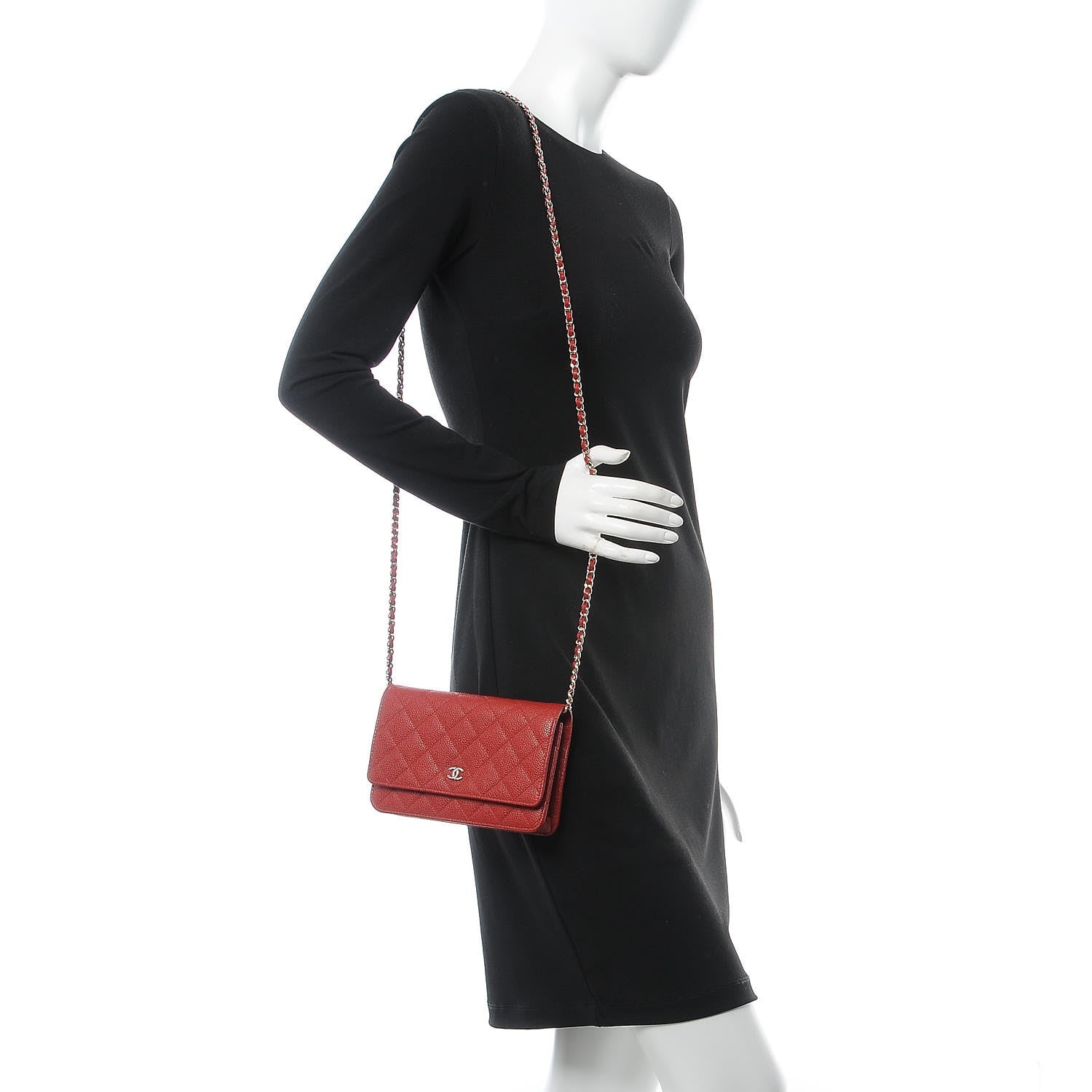 Chanel Caviar Quilted Wallet on Chain WOC Red 2 of 9